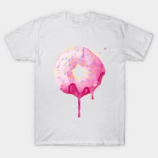 Cute Big Pink Donut Flowing watercolor design art T-Shirt